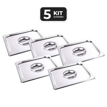 Imagem de Kit 5 Tampa Para Cuba Sem Recorte Inox 1/2 Gn P/ Buffet