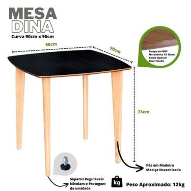 Imagem de Mesa de Jantar Quadrada Especial 4 Lugares 90cm em Madeira - Preta - P