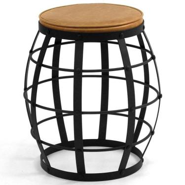 Imagem de Banco Decorativo Seat Garden Estofado Flora Preto Couro Marrom Claro - Gran Belo