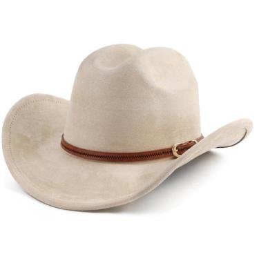 Imagem de Chapéu de cowboy Pro Celia de aba larga para mulheres e homens bege