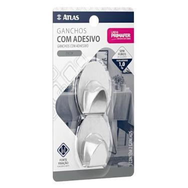 Imagem de Atlas - Gancho Oval de Aço Inox com Adesivo Dupla-face, Suporta ate 1Kg, Cartela com 2 Peças.
