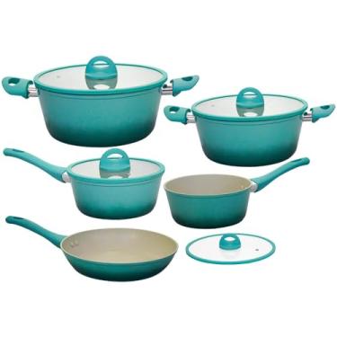 Imagem de Conjunto de Panelas de Indução Revestimento Cerâmico Miami Verde Casambiente 5 Peças