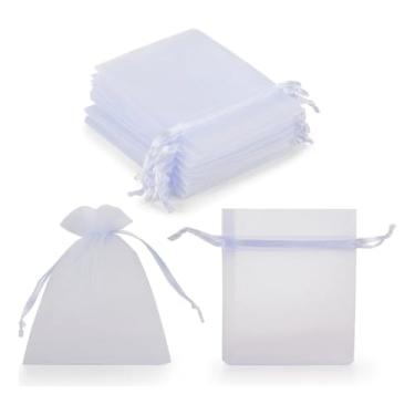 Imagem de Kit 100un Saco Organza Tule Saquinho Branco, para Lembrancinhas, guardar Joias, bijuterias, pequenos objetos, lembrança para festas de Natal, final de Ano(9/12 c100)