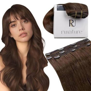 Imagem de RUNATURE Extensões De Cabelo Humano Com Grampo, Castanho, Para Mulheres, Trama Dupla, Liso, Natural, Macio, 16" 50G, 3 Peças, #4, Médio
