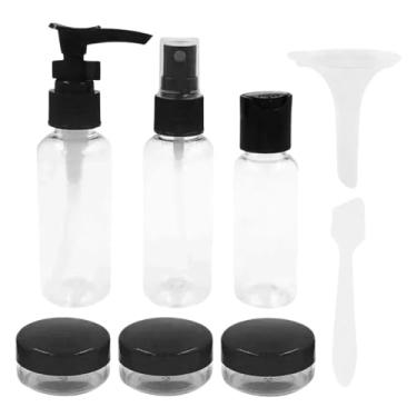 Imagem de Kit Viagem 9 Peças com Frascos Refil e Necessaire Transparente para Perfume, Shampoo e Cosméticos (Preto)