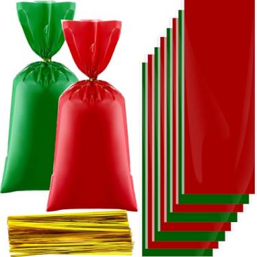 Imagem de Clabby 100 unidades de sacos de celofane doces de plástico para presente de lembrancinha de festa com laços torcidos para outono, Halloween, Ação de Graças, Natal, aniversário, biscoito, lanche