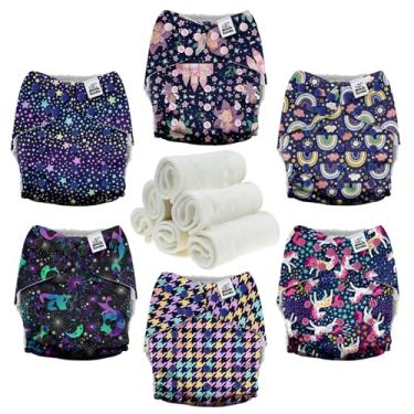 Imagem de Mama Koala Fraldas de pano 3.0 para bebês com forro AWJ, pacote com 6 inserções de fraldas de pano natural – Fraldas de bolso reutilizáveis e laváveis (lindo conto de fadas)