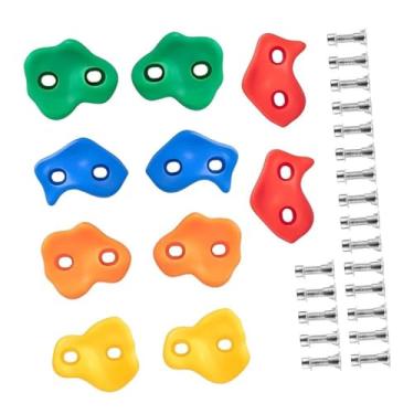 Imagem de Baoblaze 10 peças de suporte de parede de escalada com furo duplo para coordenação olho-mão, brinquedos de pedra de escalada coloridos, suporte para playground