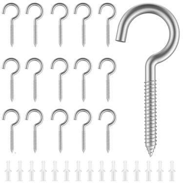 Imagem de Nivithi Ganchos de copo de metal M5 x 65 15 peças - Parafuso de extremidade redonda, parafuso de aço inoxidável prata 304, parafuso de teto ao ar livre para pendurar, ganchos de luz de corda