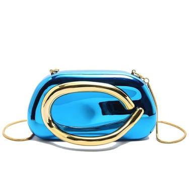 Imagem de Chageempb Bolsa clutch cromada brilhante para mulheres, bolsa de festa à noite, acabamento espelhado, bolsa de mão brilhante para casamento, Azul