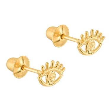 Imagem de Brinco Ouro 18k Olho Grego Liso Infantil Ou 1º 2º Furo B477 - 750NETOZ