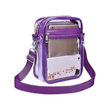 Imagem de Bolsa transversal transparente, alça de ombro ajustável, aprovada para estádios, festivais de música, caminhadas, bolsa de viagem, Roxo P