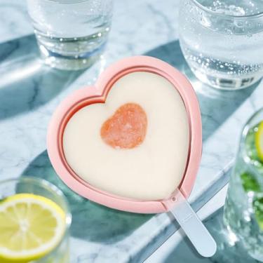 Imagem de Forma de picolé de silicone em forma de coração, máquina de sorvete de peça única com bastão disponível em quatro cores para petiscos congelados caseiros