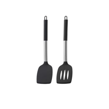 Imagem de Pacote com 2 espátulas sólidas de silicone, espátulas de cozinha com fendas antiaderentes, utensílios de cozinha altamente resistentes ao calor, sem BPA, utensílios de cozinha ideais para peixes, ovos