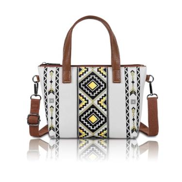 Imagem de Bolsa transversal feminina, bolsa de ombro de lona com alça ajustável e gancho de metal Boho bolsa para uso diário em viagens, Preto, Boho