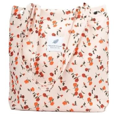 Imagem de Carteira feminina de lona de veludo cotelê elegante com vários padrões e bolso interno, Flor vermelha, Large