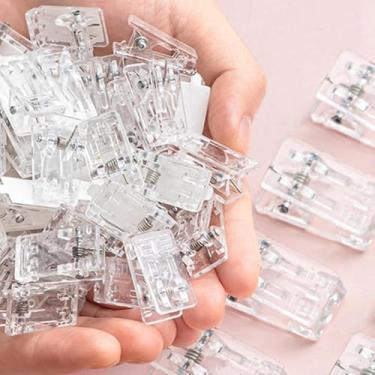 Imagem de 20 peças de clipe acrílico adesivo transparente de um lado, acessórios de papelaria de plástico, transparente pequeno com arquivo adesivo, conta manual, PP, clipe de foto DIY