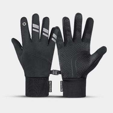 Imagem de Luvas de inverno de elastano com tela sensível ao toque e recursos à prova d'água – Luvas térmicas antiderrapantes para atividades ao ar livre, Preto, M