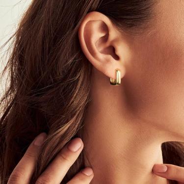 Imagem de Brincos banhados a ouro 14 quilates para mulheres, brincos pequenos e grossos de argola de prata esterlina quadrados pequenos e grossos argolas para presente para mulheres, 1, Latão, Sem pedra