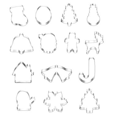 Imagem de Cortador de biscoito, fondant, decoração de Natal, aço inoxidável, Papai Noel, floco de neve, alce, faça você mesmo, cozimento 3D (conjunto com 14 peças)