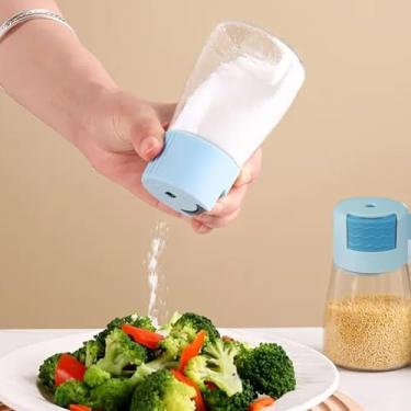 Imagem de Frasco de vidro para temperos, recipientes transparentes, prensa de sal e pimenteiro, garrafa quantitativa de tempero doméstico, azul