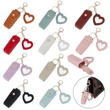 Imagem de GOMAKERER 10 peças, porta-batom, 10 cores, porta-batom, portátil, com espelho, protetor labial macio, estojo de armazenamento de viagem para esmalte de unhas