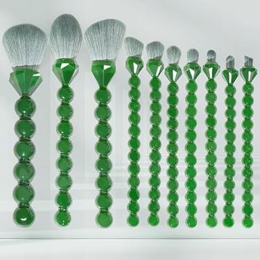 Imagem de Conjunto de pincéis de maquiagem com 10 peças de pérolas – cerdas macias, portátil e multiuso para iniciantes, sombra e pó (verde)