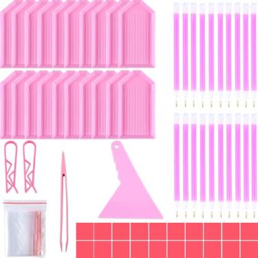 Imagem de QYING 94 peças de ferramentas e acessórios de pintura de arte de diamante 5D, com 20 bandejas de diamante de plástico, 20 peças de argila de cola, 20 canetas de pintura de arte de diamante, clipes