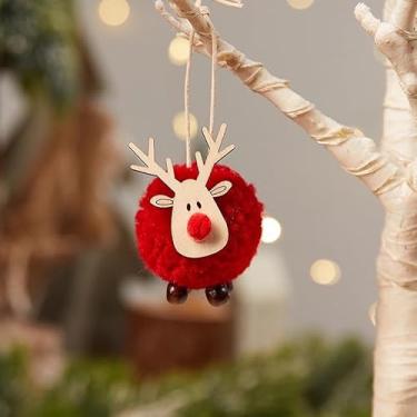Imagem de 4 peças lindas decorações de árvore de Natal de alce de madeira de feltro feliz natal pingente de pendurar veado ornamento de artesanato decoração de árvore de natal (vermelho - 4 peças)