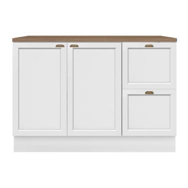 Imagem de Balcão De Cozinha Unna 2 Portas E 2 Gavetas 120cm Branco Com Tampo Mdp - Poliman Móveis Branco