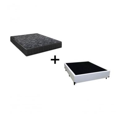 Imagem de Cama Box Casal 138 Tecido Sintético Branco Com Colchão Lisboa Bello Box Espuma D28 Preto