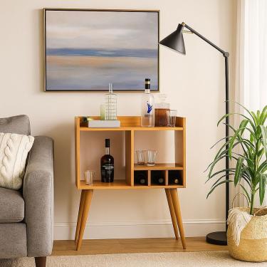Imagem de Aparador Moderno Com Adega Para Vinhos Porta Taças E Mini Bar Nature