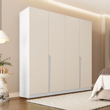 Imagem de Guarda Roupa Roupeiro 4 Portas 4 Gavetas Porto Branco Creme Politorno Móveis