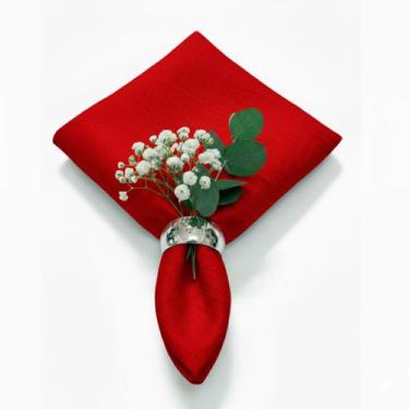 Imagem de Guardanapo em Tecido Jacquard Tradicional Falso Liso Vermelho - 40x40c
