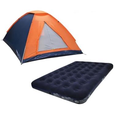 Imagem de Panda Kit Barraca de Camping 3/4 Pessoas com Colchão de Ar Casal Star, Laranja e Azul Marinho, Impermeável para Acampamento