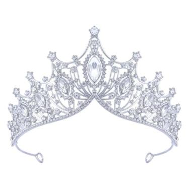 Imagem de Ornamentos de cabelo com coroa de strass, elegante, tiara de princesa, temperamento, coroa barroca dourada (prata)