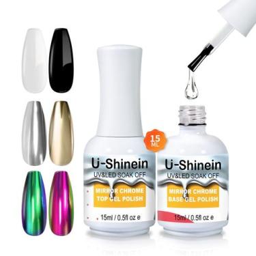 Imagem de Conjunto de esmalte para unhas, camada superior e base em gel espelhad