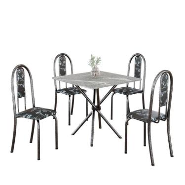 Imagem de Conjunto De Mesa Tubular 4 Cadeiras 70x70cm Mart Prata Com Tampo Em Granito Topázio Isabel 048 - Tudo De Móveis Preto Floral