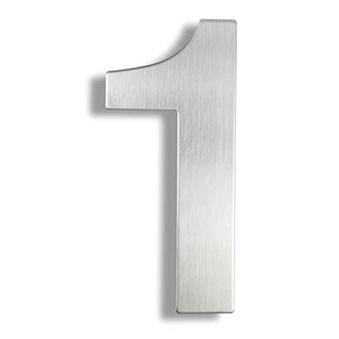 Imagem de HASWARE Aço inoxidável 304 moderno número de casa revestimento em pó elegante porta alfabeto placa rua decoração de casa (1, 15 cm prata)