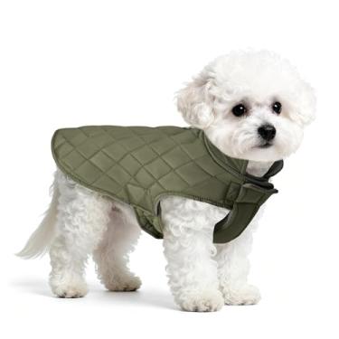 Imagem de Mile High Life Casaco quente para cães, jaqueta de inverno para cães pequenos, à prova de vento, resistente à água, para clima frio, aconchegante para filhotes (verde-oliva, peito médio 44 cm)