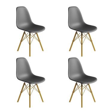 Imagem de Conjunto 4 Cadeiras Eames Estilo Moderno Em Ferro Dourado Com Assento Cinza