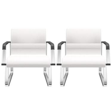 Imagem de Kit 02 Cadeiras De Escritório Recepção Fixa Pés Cromado Lev P03 Vinil 