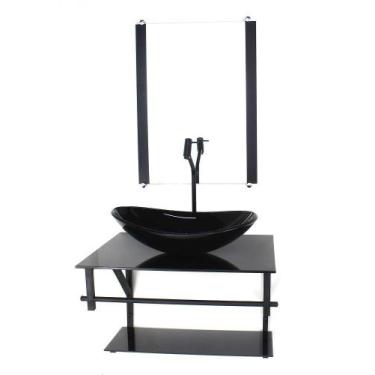 Imagem de Gabinete De Vidro Para Banheiro 60Cm Ap Cuba Oval Preto Full - Cubas E
