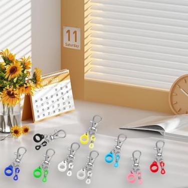 Imagem de 9 peças de suporte de caneta retrátil de silicone colorido com clipe de cordão, suporte de canetas ajustável para acessórios de carretel de crachá, cordões com clipe para pendurar na mochila, cinto