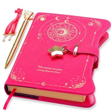 Imagem de Hoci Poci Diário com cadeado e chaves para meninas, ideias de presente, diário de 360 páginas Kraft para mulheres, caderno recarregável B6 para escrever com caneta e marcador de página (rosa choque)