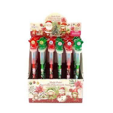 Imagem de TINYMILLS Lápis pop rústico de Natal, pacote com 24 – giz de cera empilhável multipontos com lindos topos de estampa, designs de férias vintage, lembrancinhas de festa de Natal, recompensas de sala de