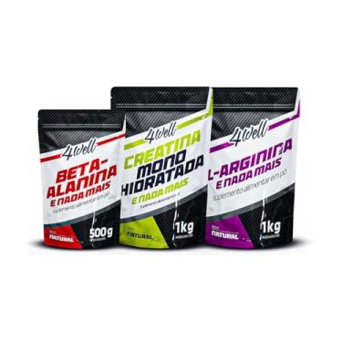 Imagem de Kit Força Pura (Mega) Creatina 1kg + Beta-Alanina 500g + Arginina 1kg 4well