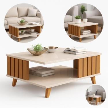 Imagem de Mesa De Centro Ripada Sala Off White Classica Premium - JM ECOM