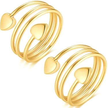 Imagem de Vicmag 2 peças de anéis magnéticos de cobre para mulheres, homens, terapia magnética para alívio da dor de artrite, anel ajustável com ímã de 3500 gauss, anel de cobre puro 100% sólido joia presente (coração de amor), Metal, não conhecido,