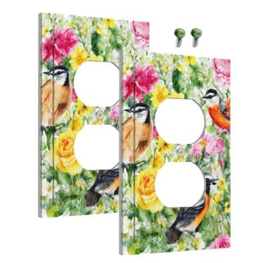 Imagem de Wmhusu Outlet Covers Coloridas Flores Aquarela Retrô Pássaro Floral 1 Gang Duplex Interruptor de Luz Placa Decorativa Placas de Parede Placa Elétrica Receptáculo para Banheiro Quarto (pacote com 2)